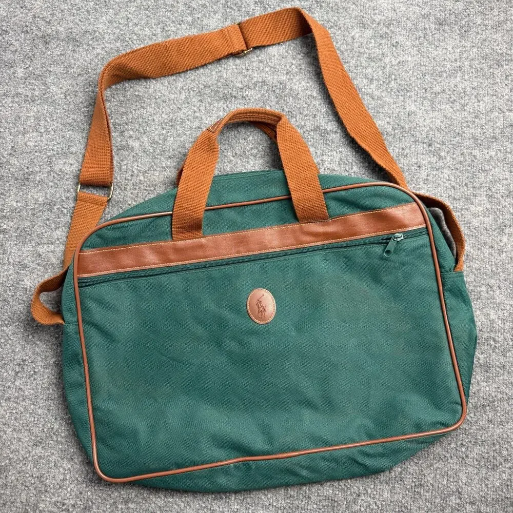 Vintage Ralph Lauren Green Travel Duffel Bag Weekender Carry On Shoulder Bag